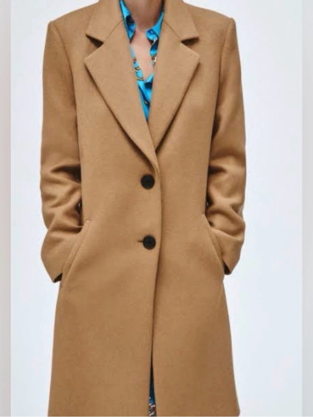 Zara Camel Single-Breasted Wool Trench Coat